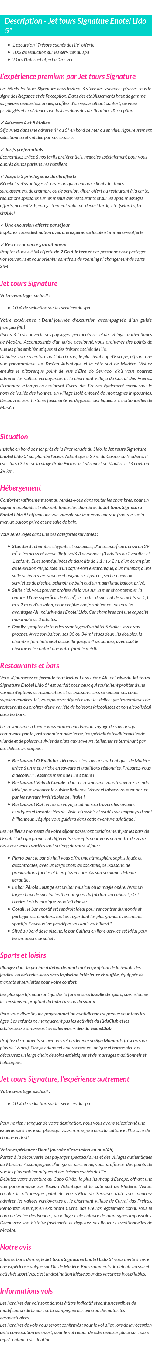 Détails du séjour