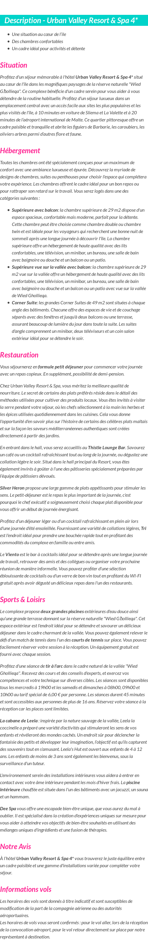 Détails du séjour
