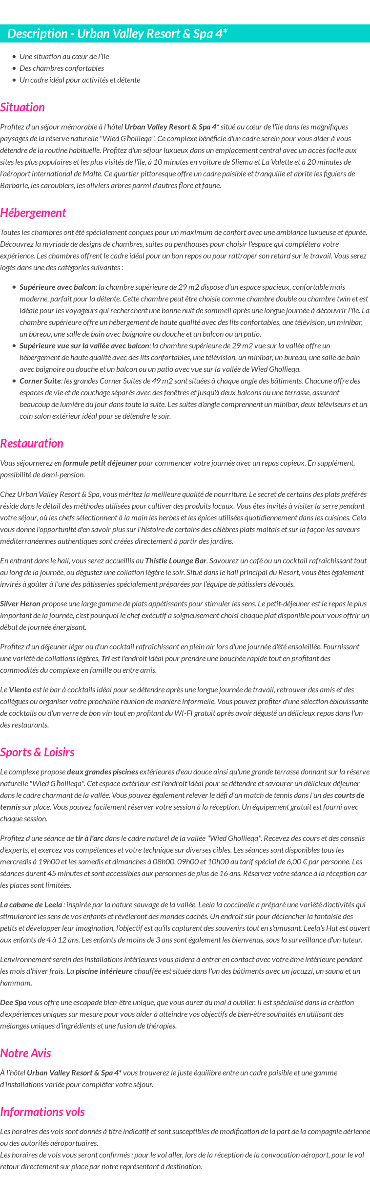 Détails du séjour