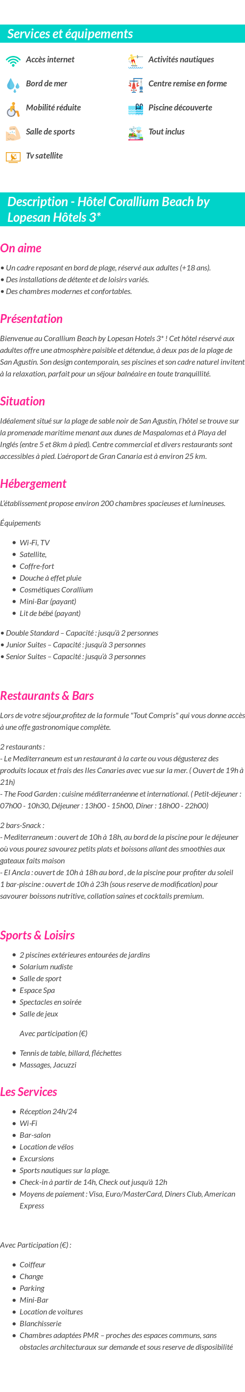 Détails du séjour