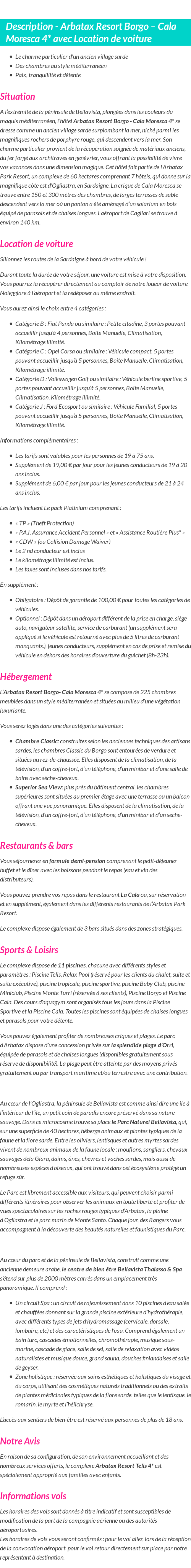 Détails du séjour