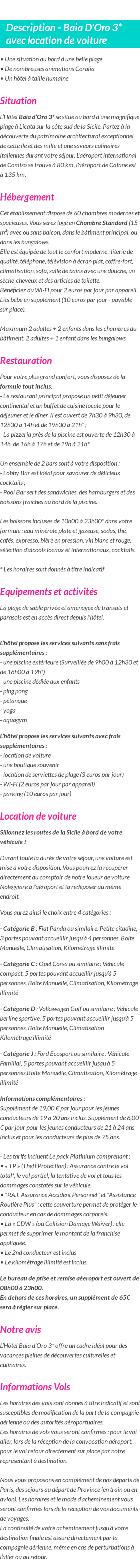 Détails du séjour