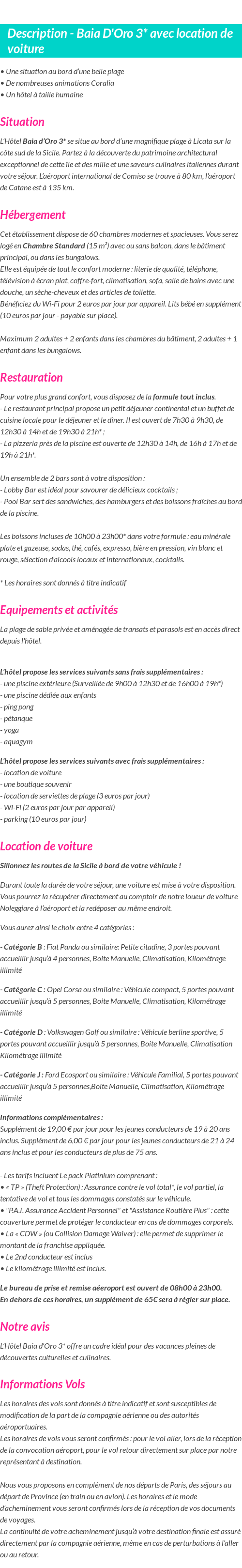 Détails du séjour