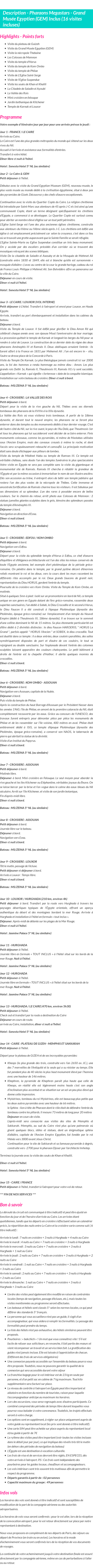 Détails du séjour