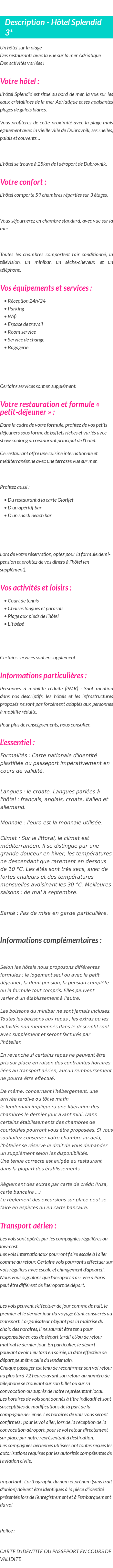Détails du séjour