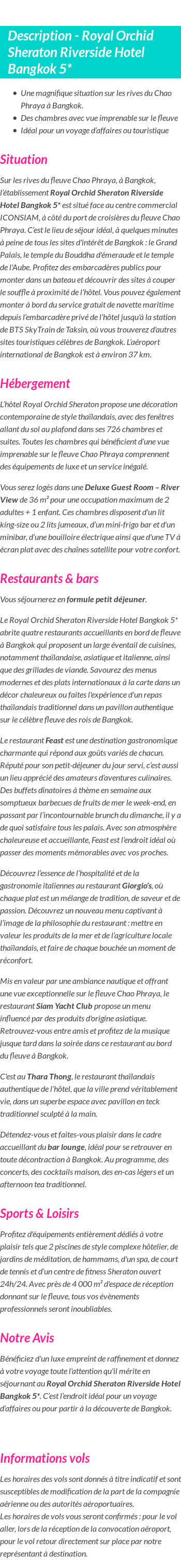 Détails du séjour