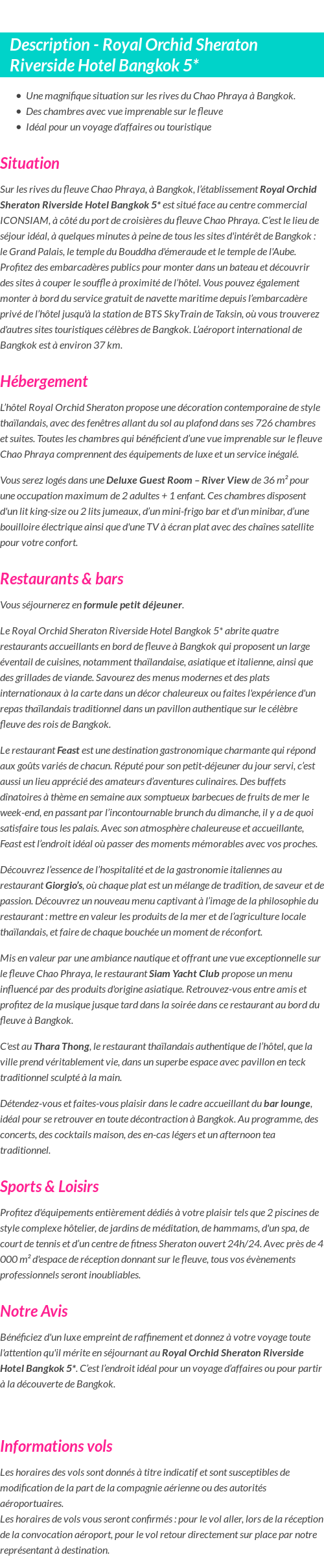 Détails du séjour