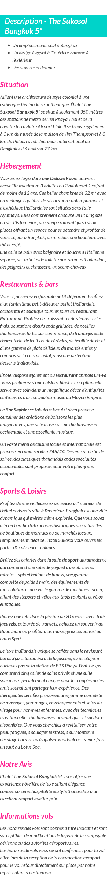 Détails du séjour