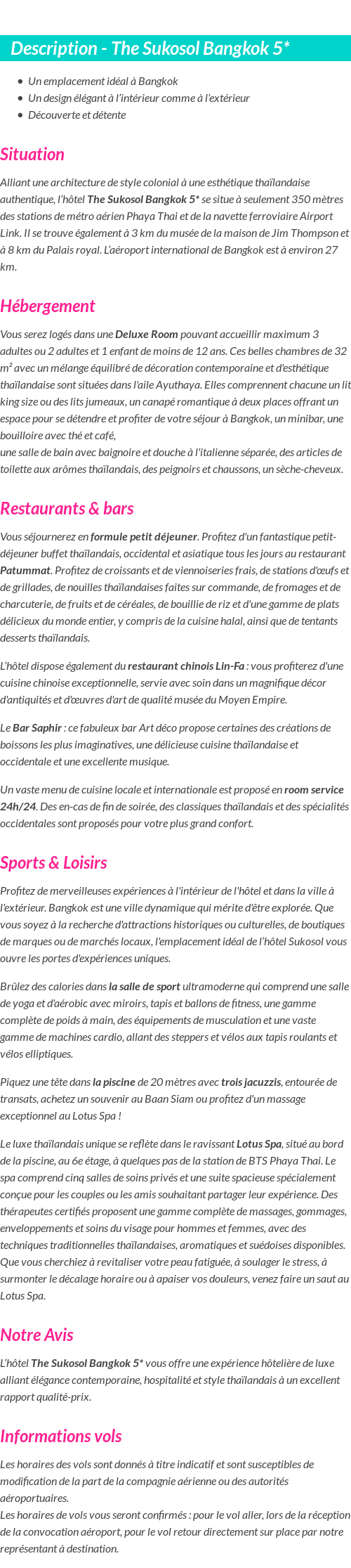 Détails du séjour