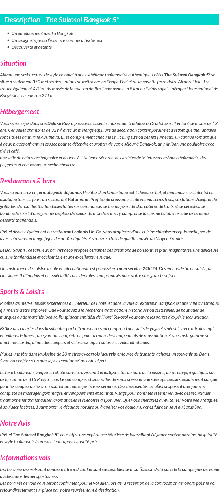 Détails du séjour