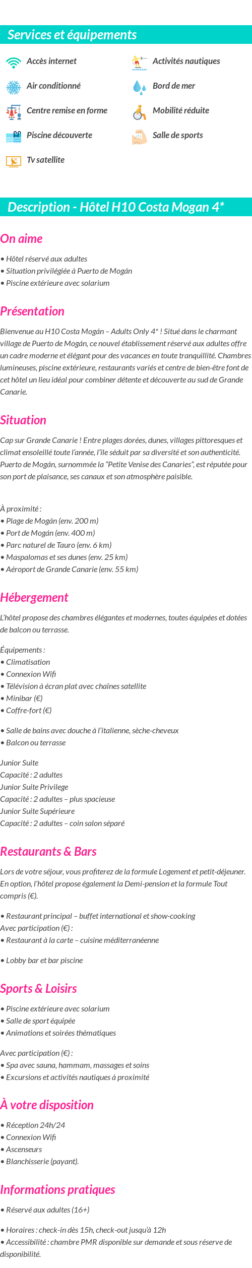 Détails du séjour