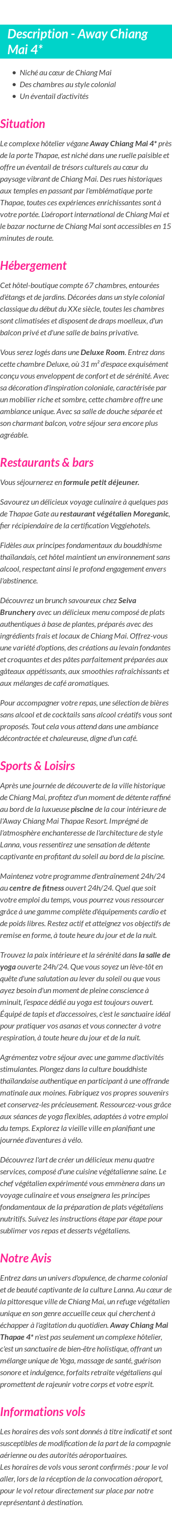 Détails du séjour