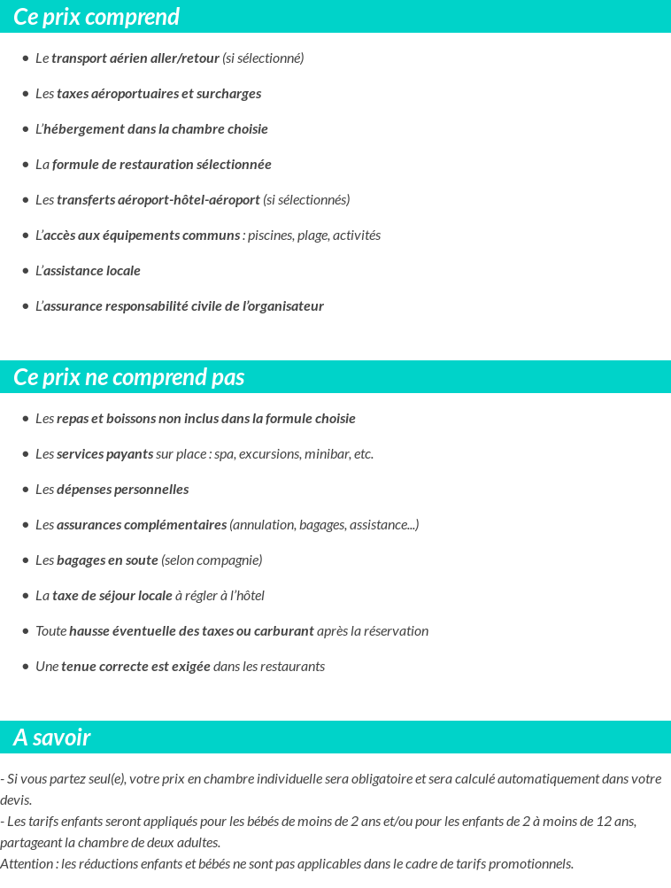 Conditions tarifaires
