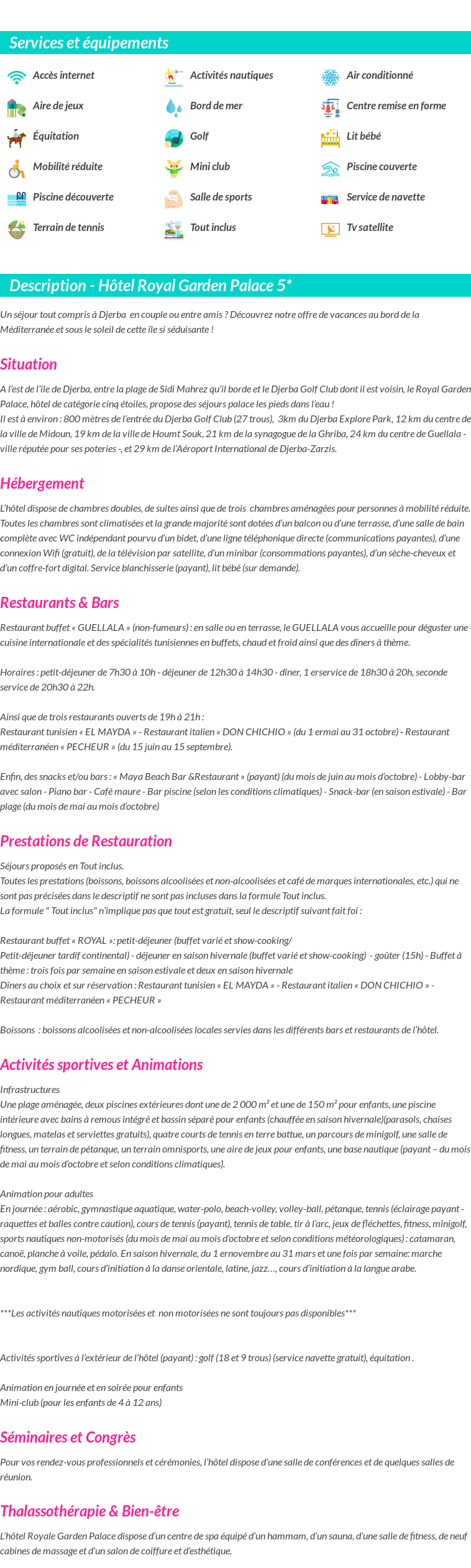 Détails du séjour