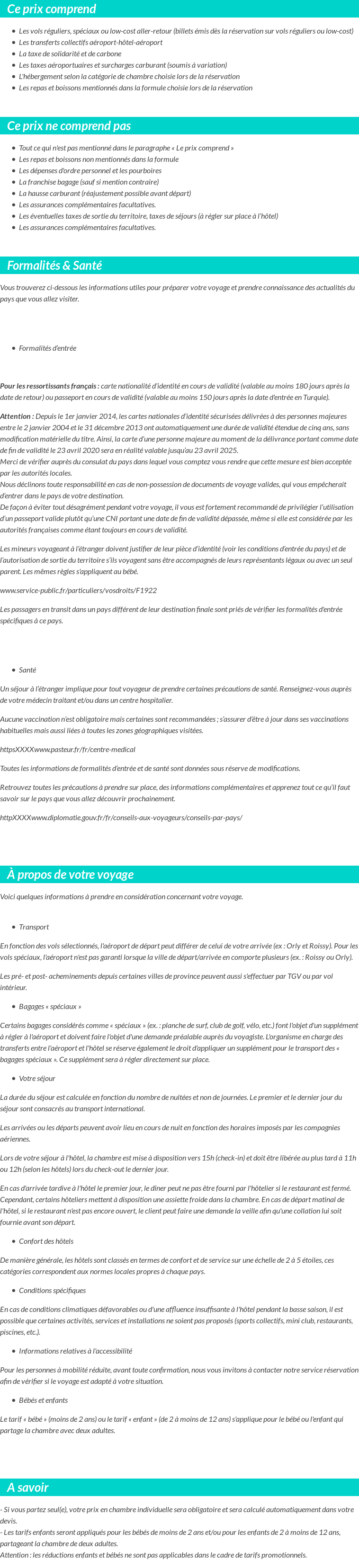 Conditions tarifaires