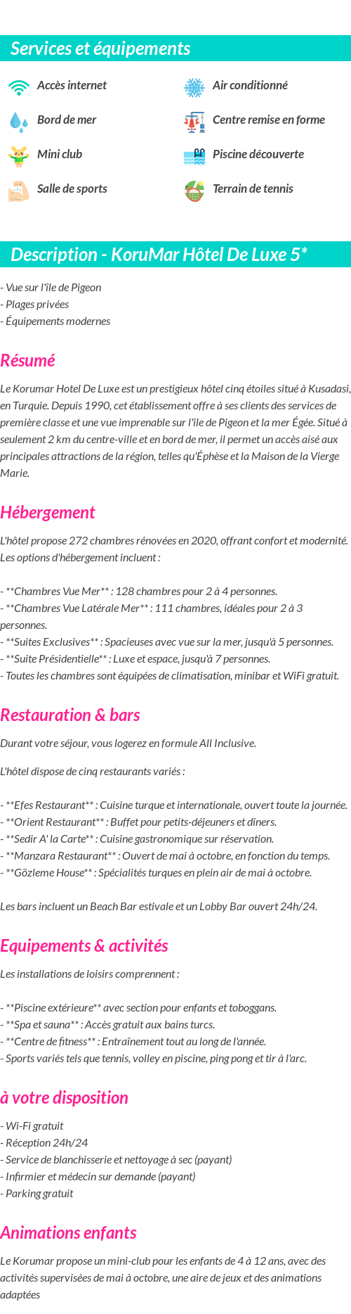 Détails du séjour