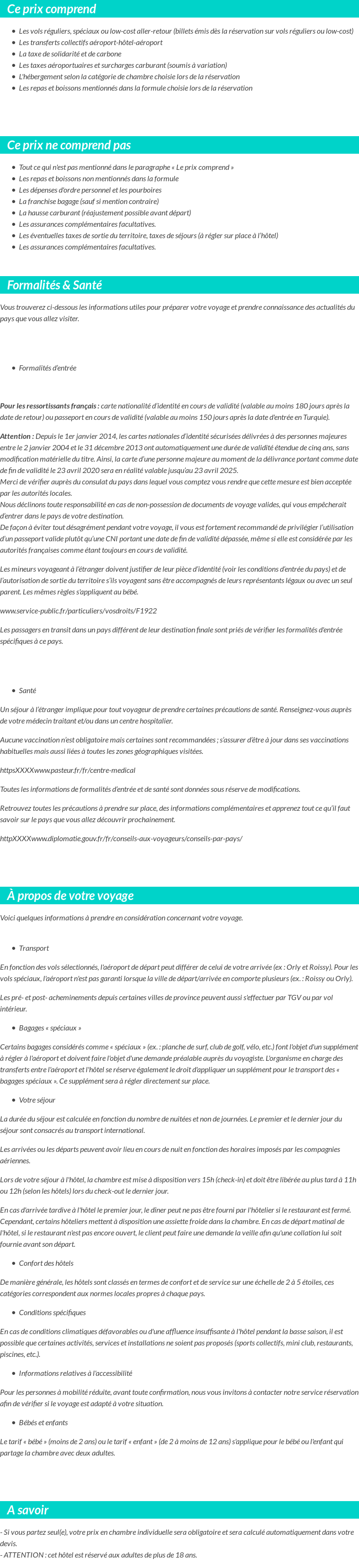 Conditions tarifaires