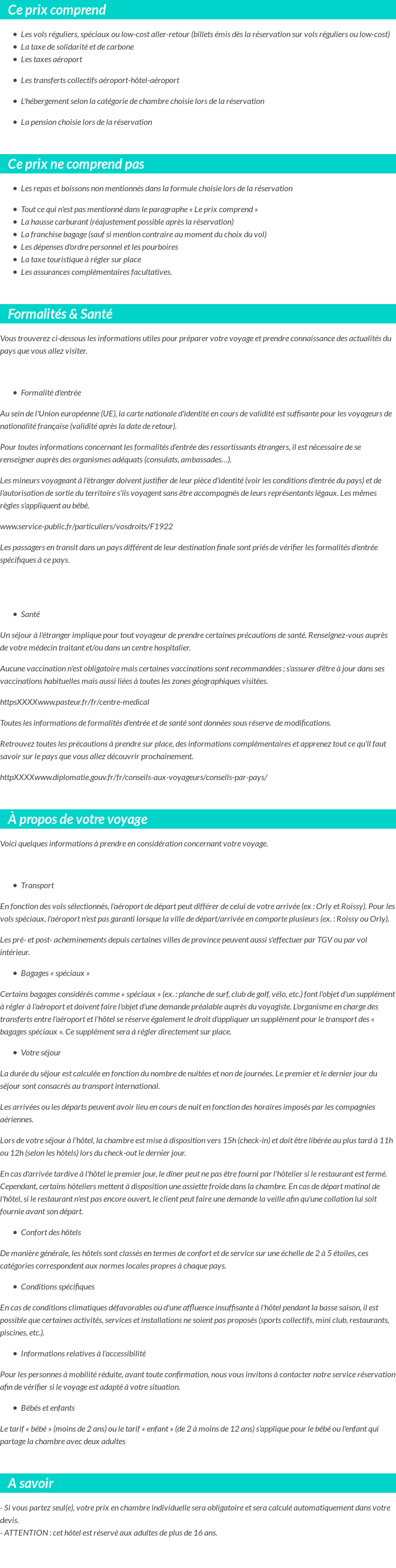 Conditions tarifaires