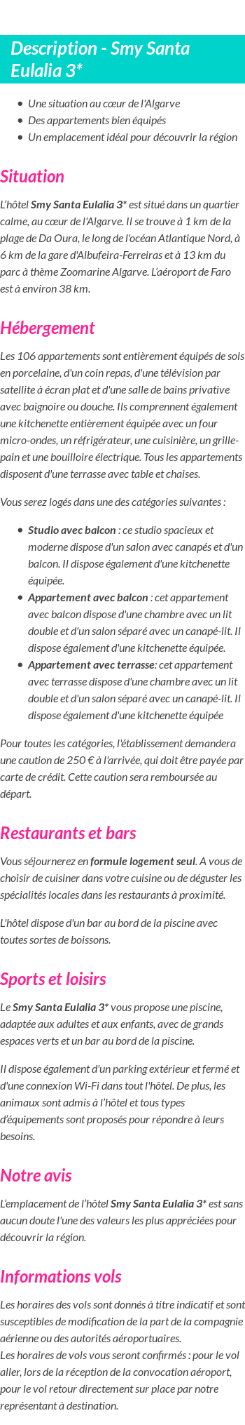 Détails du séjour