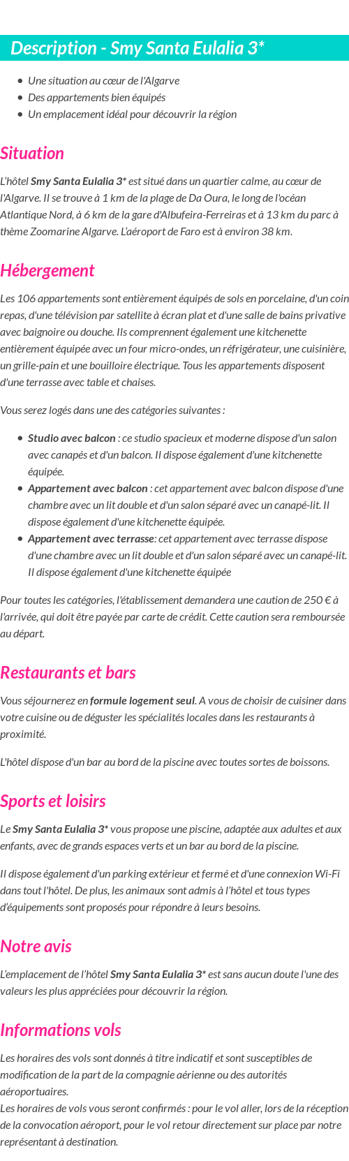 Détails du séjour