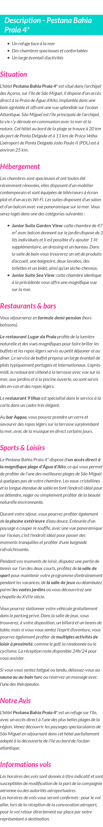 Détails du séjour