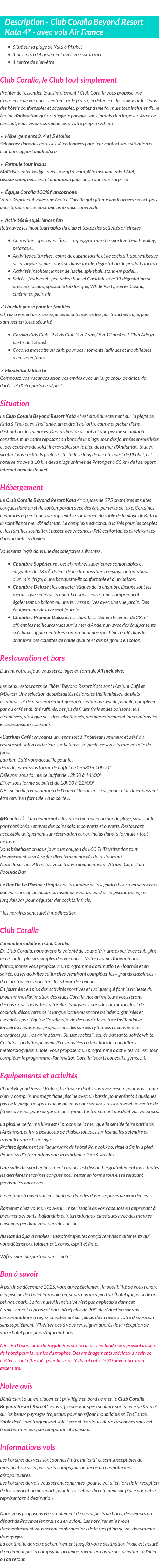 Détails du séjour
