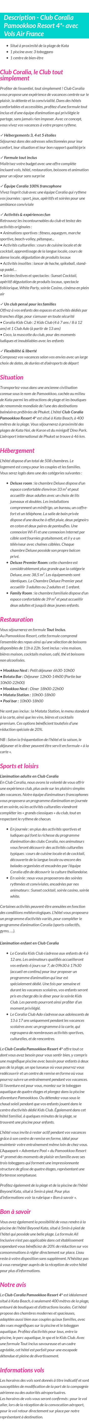 Détails du séjour