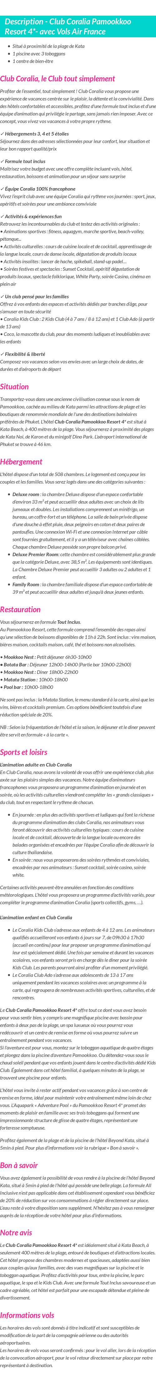 Détails du séjour