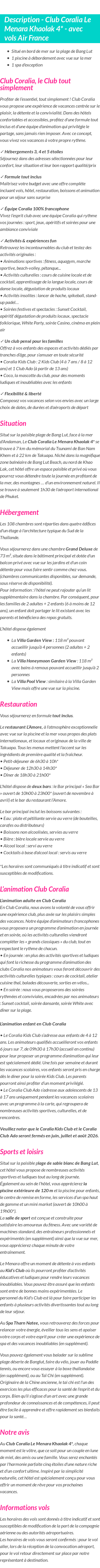 Détails du séjour