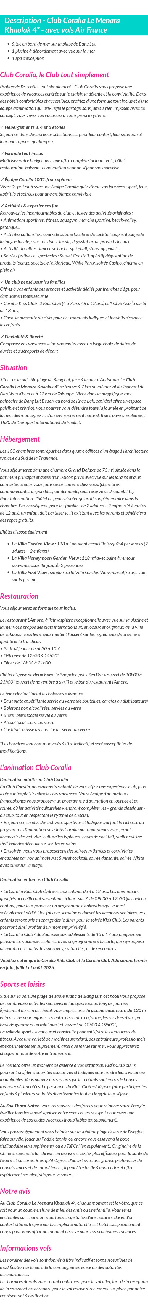 Détails du séjour