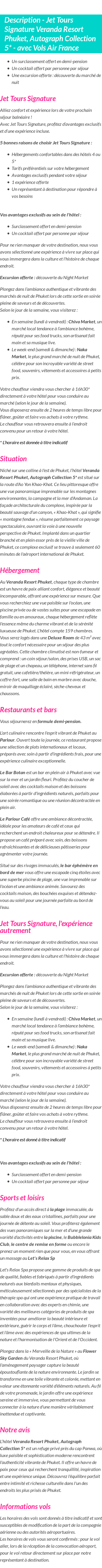 Détails du séjour