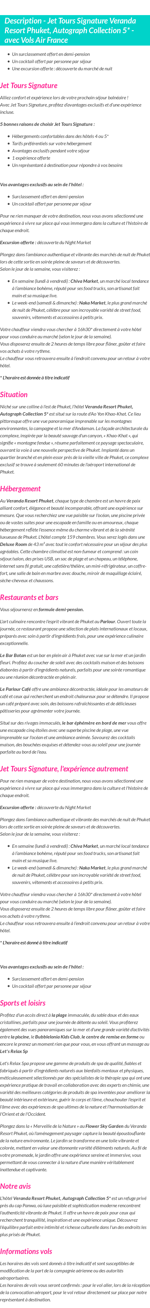 Détails du séjour