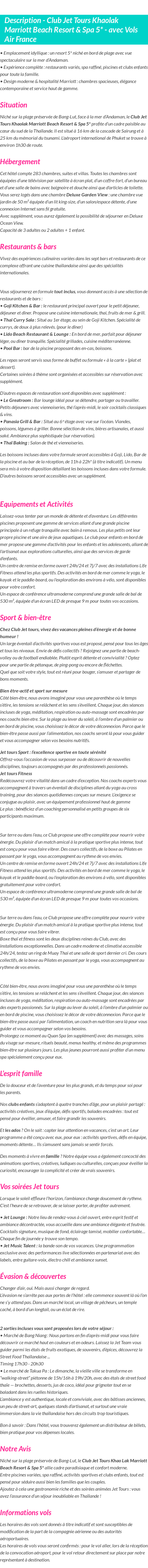 Détails du séjour