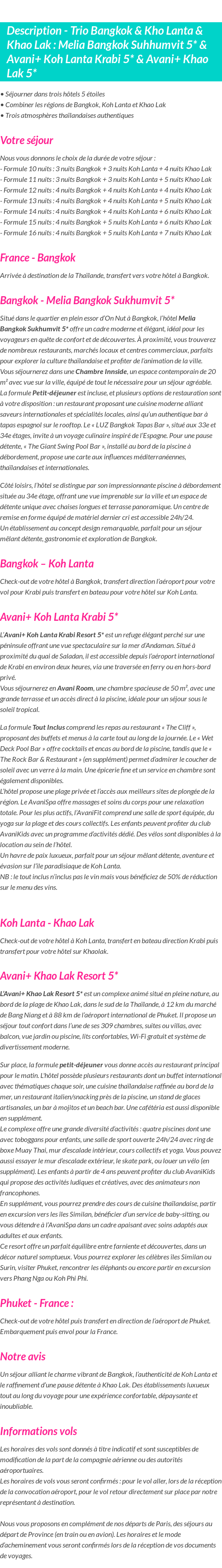 Détails du séjour