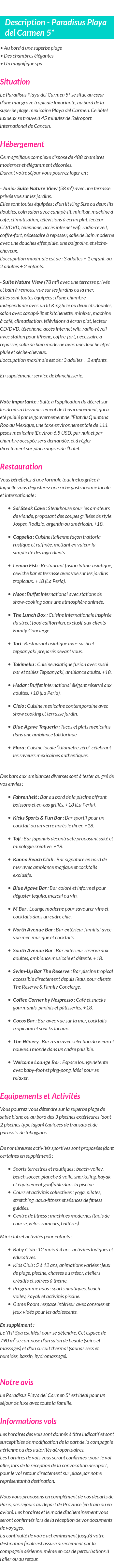 Détails du séjour