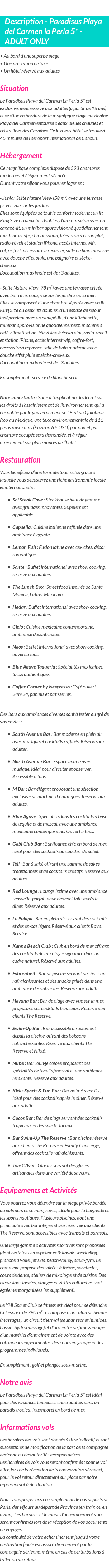 Détails du séjour