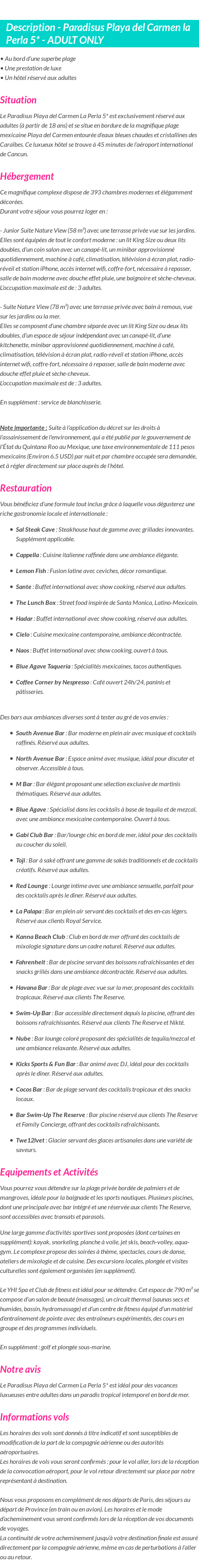 Détails du séjour