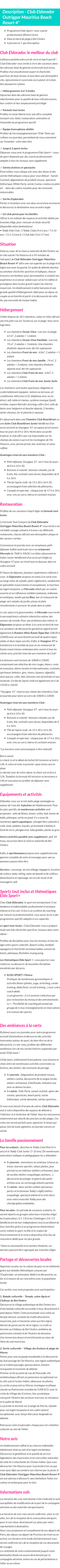 Détails du séjour