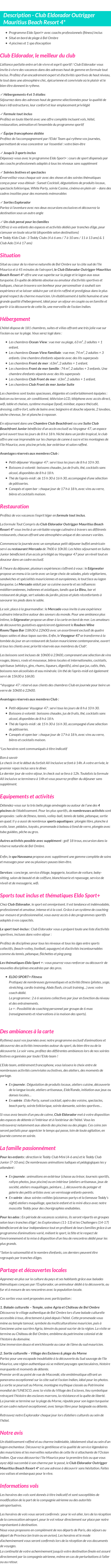 Détails du séjour