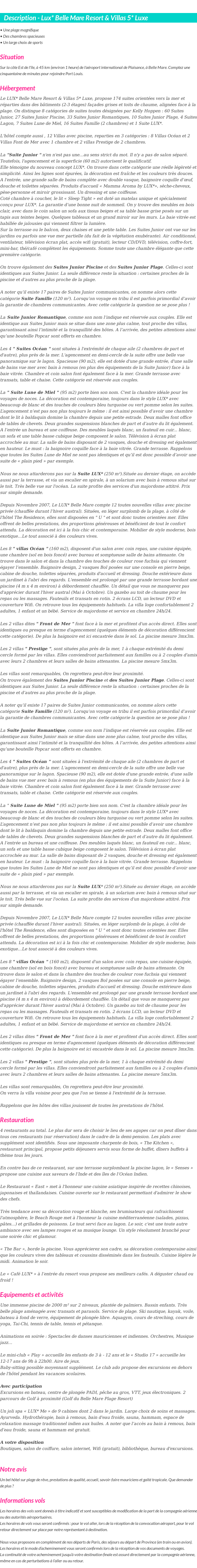 Détails du séjour