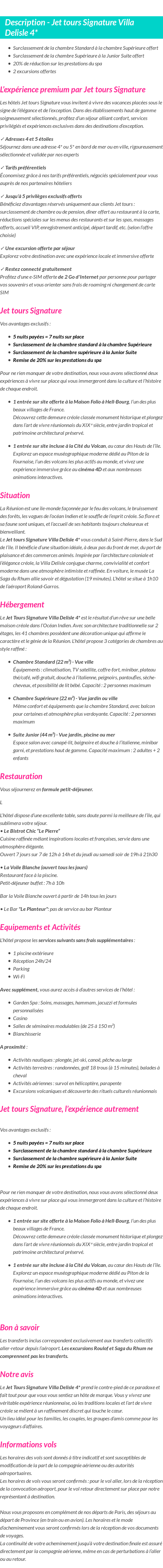 Détails du séjour