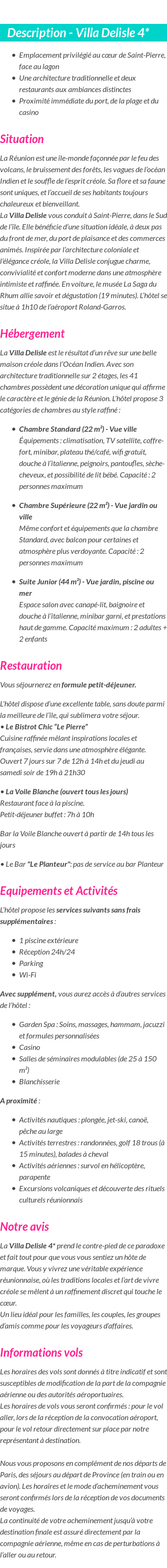 Détails du séjour