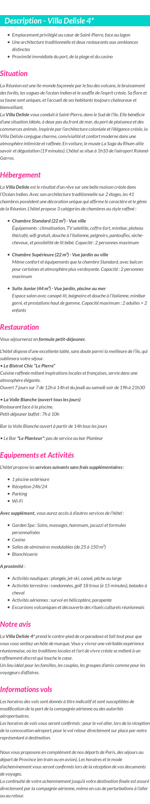 Détails du séjour