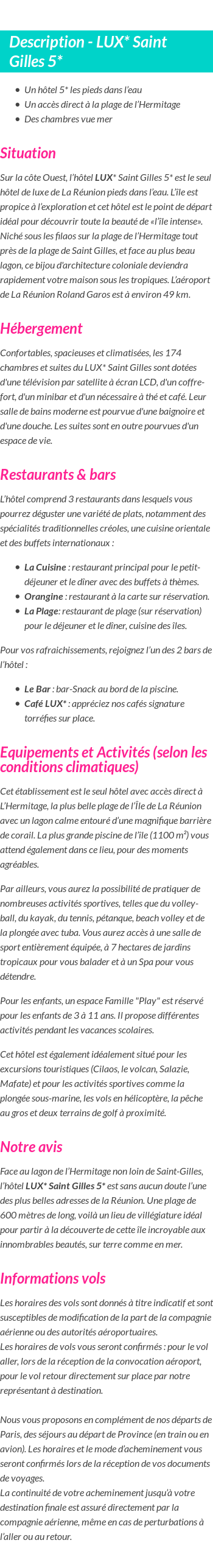 Détails du séjour