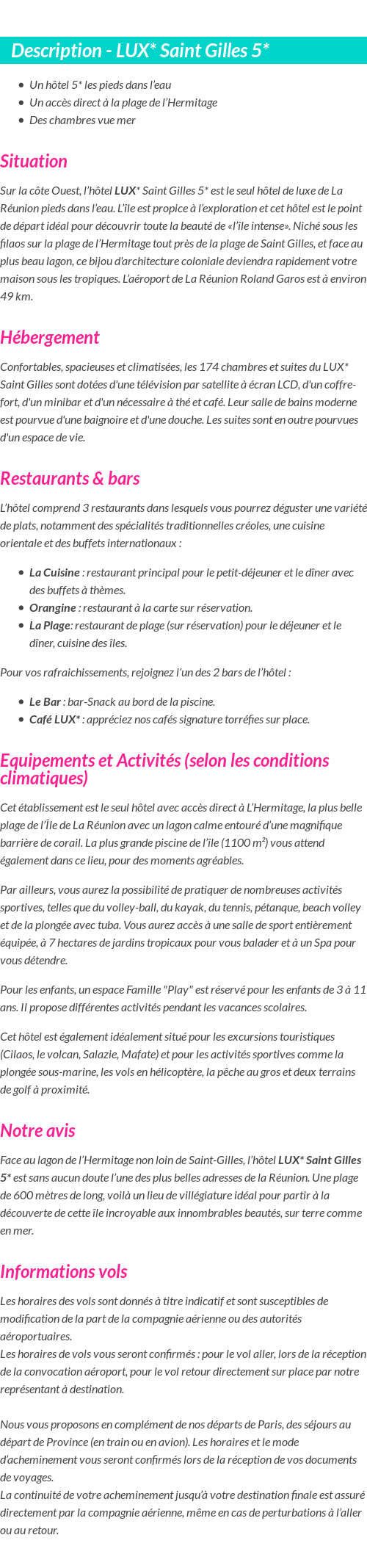 Détails du séjour
