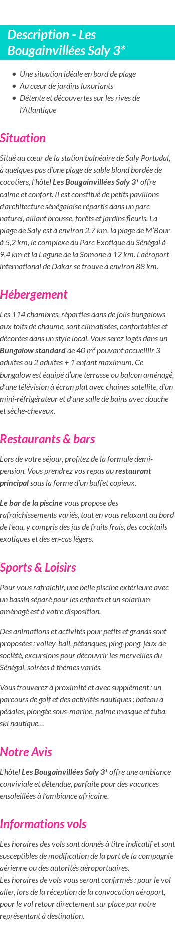 Détails du séjour