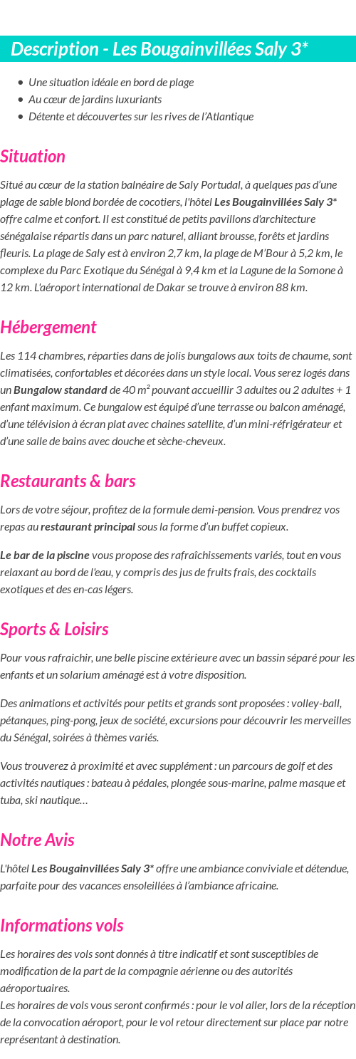 Détails du séjour
