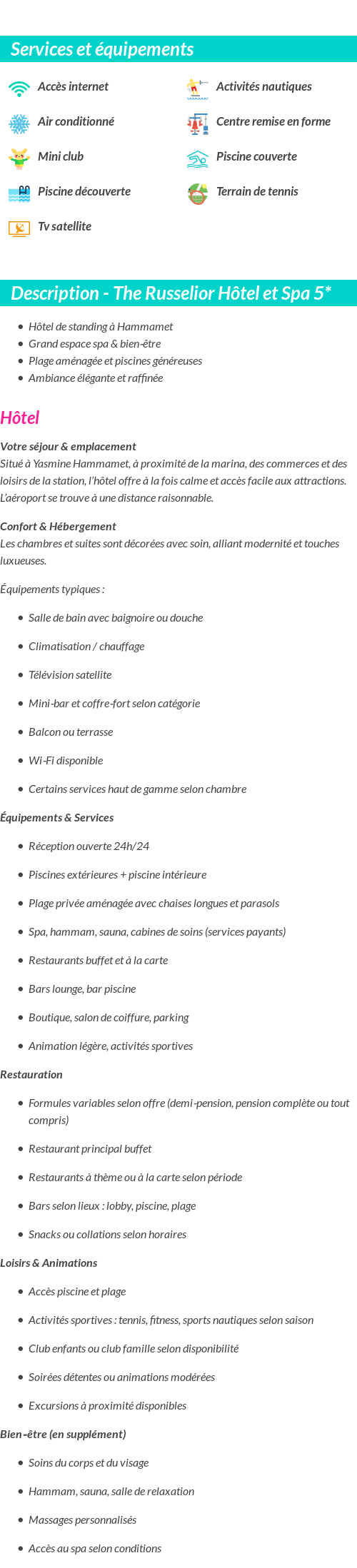 Détails du séjour