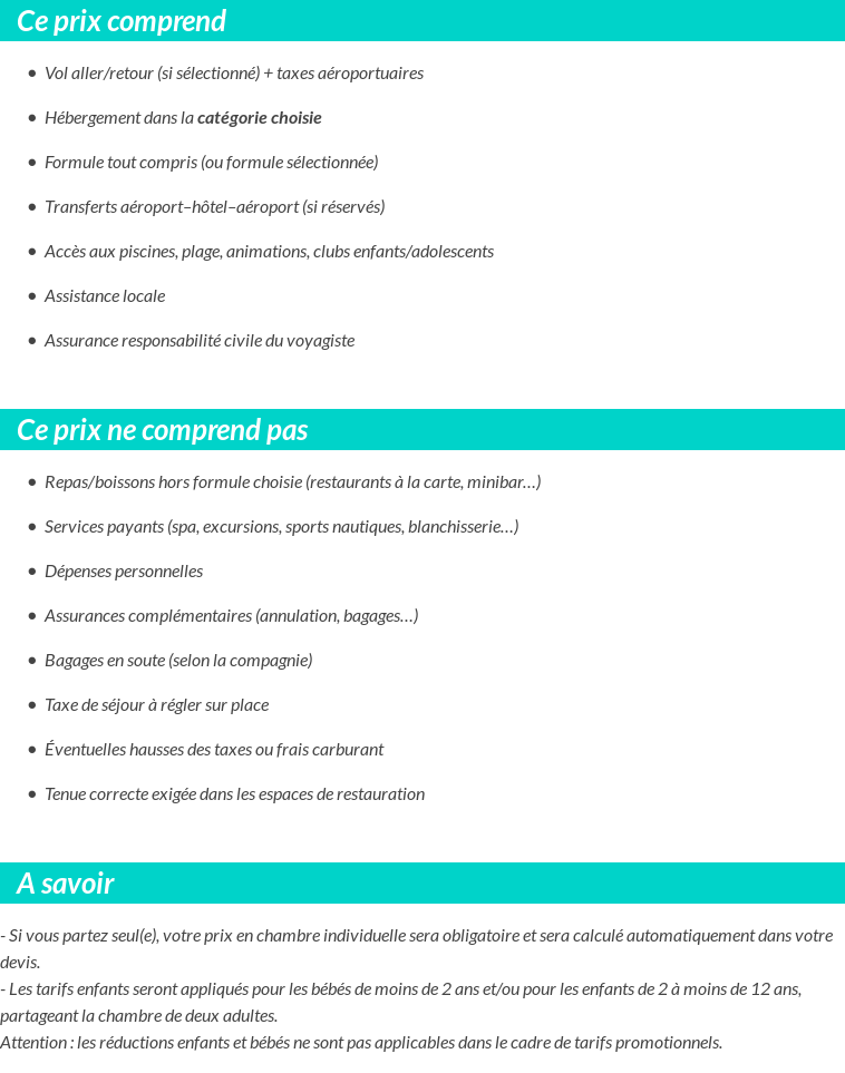 Conditions tarifaires
