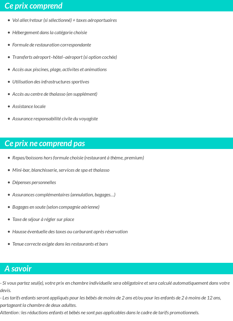 Conditions tarifaires